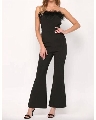 Fate Luanne Strapless Jumpsuit With Feather Trim In Black