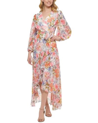 Eliza J Petite Ruffled Floral-print Midi Dress - Pink