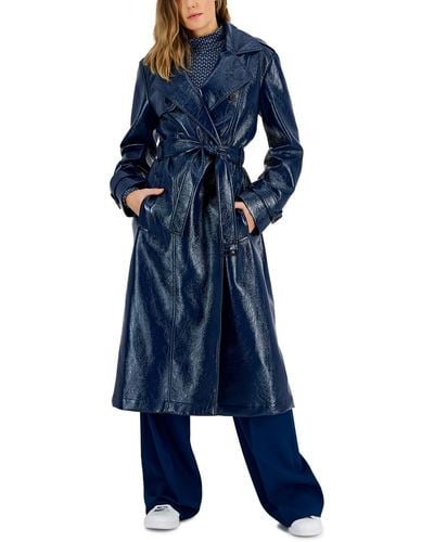 HUGO Faux Leather Trench Coat - Blue