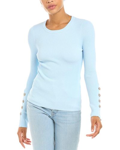 Autumn Cashmere Jewel Button Cuffs Sweater - Blue