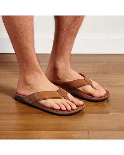 Olukai Tuahine Leather Beach Sandals In Toffee - Brown