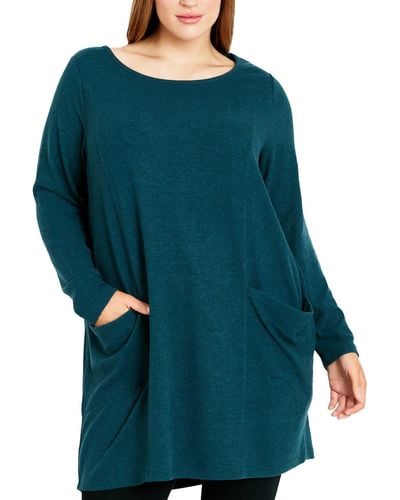 Evans Plus Marled Pockets Tunic Top - Blue