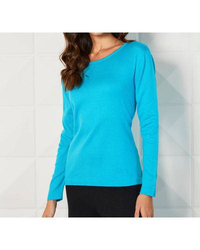 French Kyss Long Sleeve Scoop Top - Blue