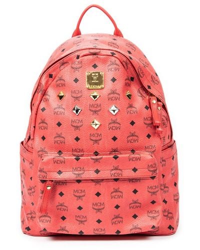 MCM Large Front Studs Stark Backpack - Red