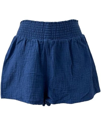 Bobi Smocked Waist Shorts - Blue