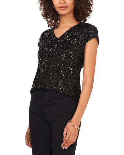 Vince Camuto Sequined Cap Sleeve Blouse - Black