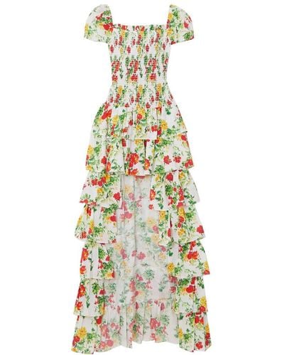 Caroline Constas Margo Cut-out Dress Gown Yellow Red Blanc Floral - Multicolor