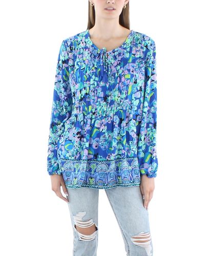 Lilly Pulitzer Pleated Floral Print Blouse - Blue