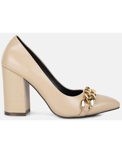 beige block heel pumps