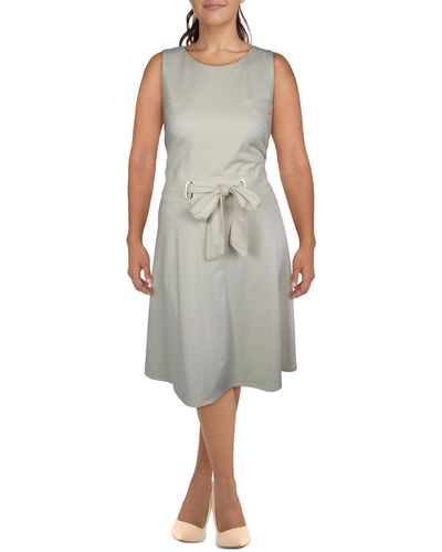 Lauren by Ralph Lauren Tie Waist Calf Midi Dress - Gray