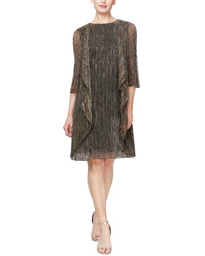 SLNY Crinkled Metallic Midi Dress