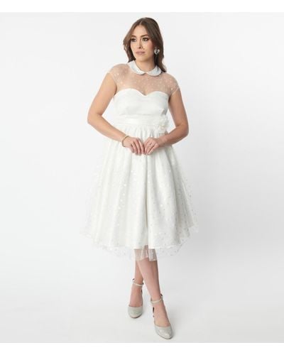 Unique Vintage & Iridescent Heart Bridal Swing Dress - White