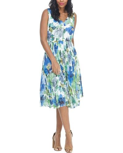 Maggy London Floral Pleated Midi Dress - Blue
