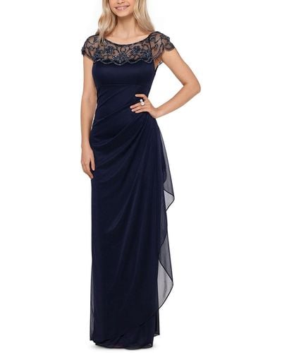 Xscape Ruched Embellished Evening Dress - Blue
