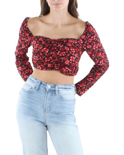 City Studios Juniors Knit Floral Cropped - Red