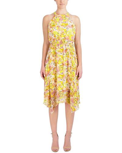 BCBGeneration Sheer Floral Print Midi Dress - Yellow