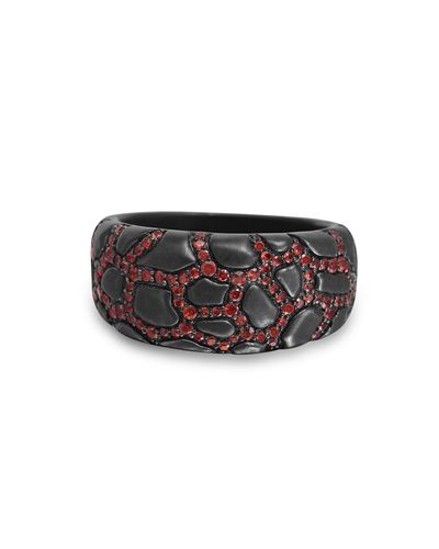 Monary Fiery Ascent Black Rhodium Plated Sterling Silver Textured Band Ring