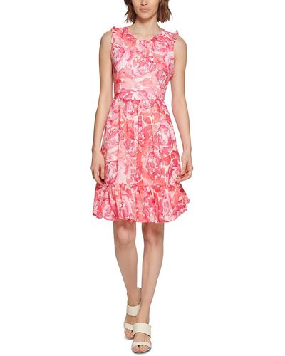 Calvin Klein Floral Print Knee Midi Dress - Pink