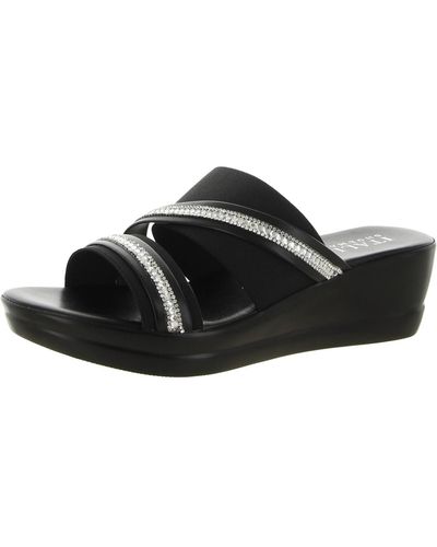 Italian Shoemakers Nindy Faux Leather Rhinestone Wedge Sandals - Black