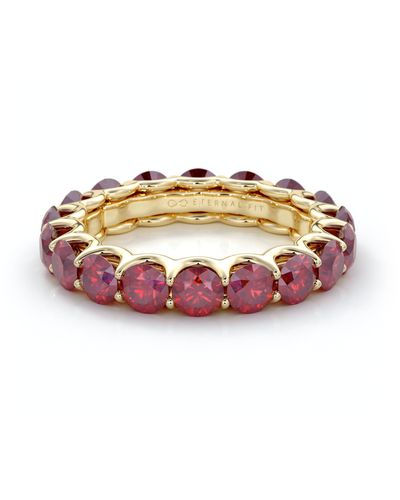 The Eternal Fit 14k Yellow Gold Ruby Eternal Fit Eternity Band Features 4.25 Carats Of Red Created Rubies. - Pink