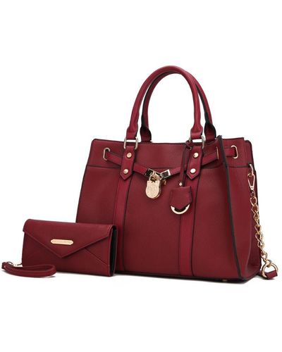 MKF Collection by Mia K Christine Vegan Leather Satchel Bag With Wallet - 2 Pieces - Red