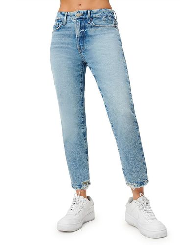 GOOD AMERICAN Distressed High Rise Cropped Jeans - Blue