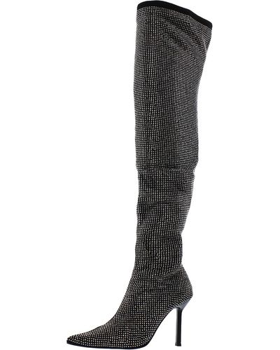 Aqua Nicki Faux Suede Embellished Over-the-knee Boots - Black