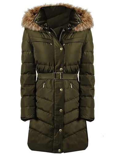 MICHAEL Michael Kors Belted 3/4 Belted Down Fill Puffer Coat - Green