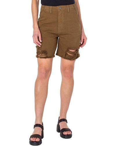 Earnest Sewn Frayed Hem Midi Cutoff Shorts - Natural