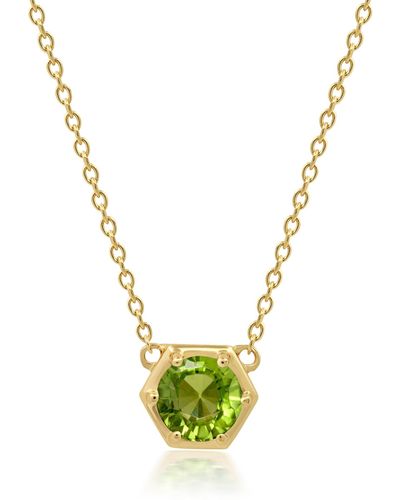Nicole Miller 14k Yellow Gold Overlay Over Sterling Silver Round Gemstone Hexagon Stationary Pendant Necklace On 18 Inch Chain - Metallic