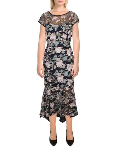 Xscape Embroidered Long Cocktail And Party Dress - Black