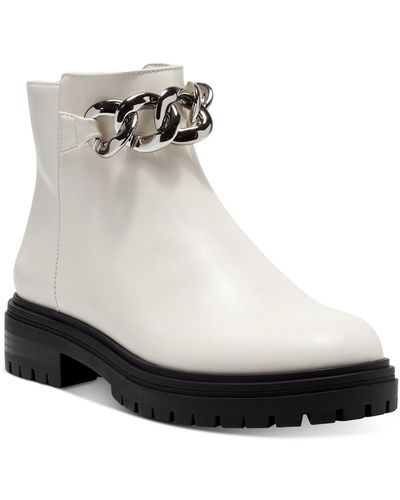 INC Basia Faux Leather lugged Sole Ankle Boots - White