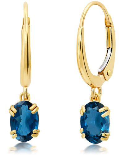 Nicole Miller 10k White Or Yellow Gold Oval Cut 6x4mm Gemstone Dangle Lever Back Earrings For - Blue