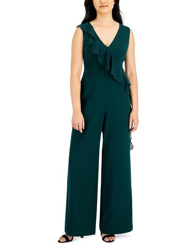 Connected Apparel V-neck Ruffled Jumpsuit - Green