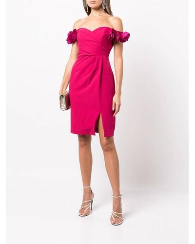 Marchesa Off Shoulder Draped Cocktail Dress - Pink