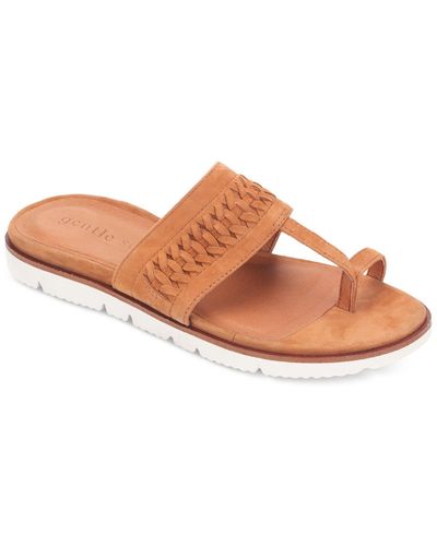 Gentle Souls Lavern Lite Thong Braid Leather Slip On Thong Sandals - Brown