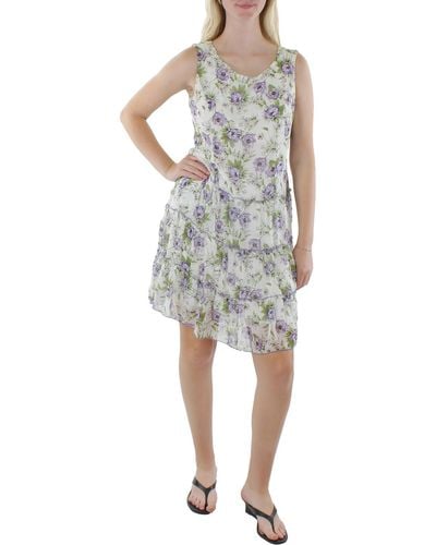 Connected Apparel Floral Print Sleeveless Shift Dress - Gray