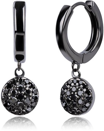 MAX + STONE Real Diamond Round Disc huggie Hoop Earrings - Black