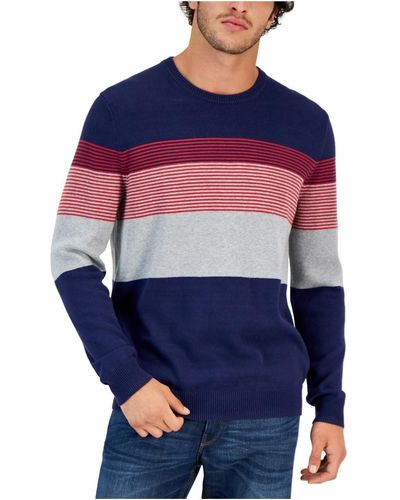Club Room Striped Cotton Crewneck Sweater - Blue