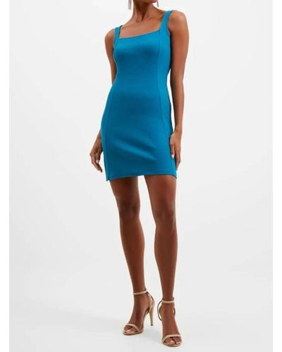 French Connection Rassia Ribbed Square Neck Dress - Blue