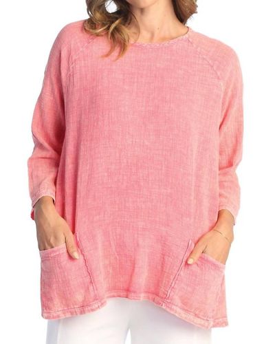 Jess & Jane Mineral Wash Cotton Gauze Tunic Top - Pink