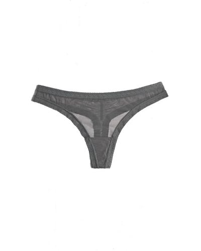 Blush Lingerie Mesh Lace Trim Thong Panty - Gray