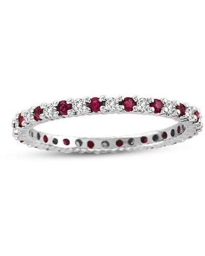 Suzy Levian 14k White Gold Diamond And Ruby Eternity Band Ring - Red