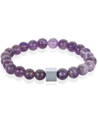 Crucible Jewelry Crucible Los Angeles 8mm Hematite Cube And Amethyst Beads Stretch Bracelet - Purple