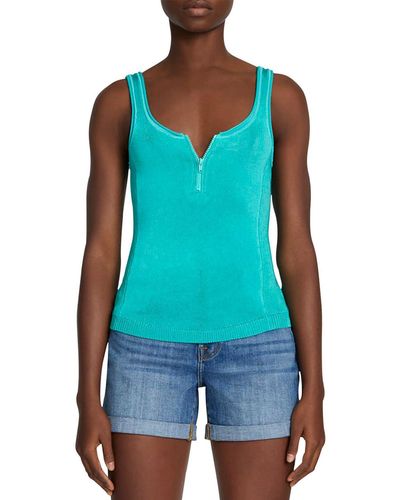 7 For All Mankind High Shine Ribbed Knit 1/4 Zip Tank Top - Blue