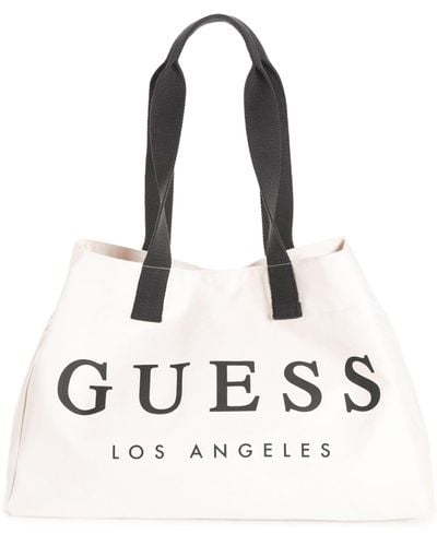 Guess Factory Canvas Beach Tote - White