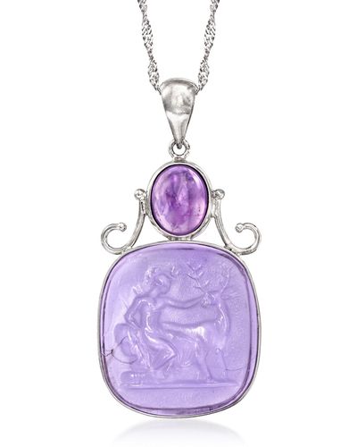 Ross-Simons Italian Venetian Glass And Amethyst Pendant Necklace - Purple