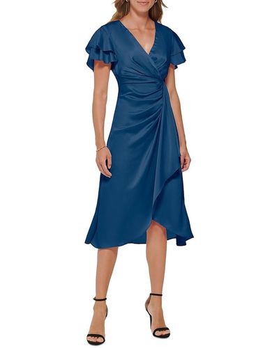 DKNY Midi Faux-wrap Cocktail And Party Dress - Blue