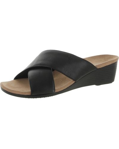 Vionic Kara Leather Slip On Wedge Sandals - Brown