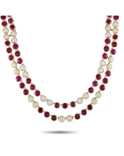 Non-Branded Lb Exclusive 18k Yellow 6.50ct Diamond And Ruby Necklace Mf23-031524 - Pink
